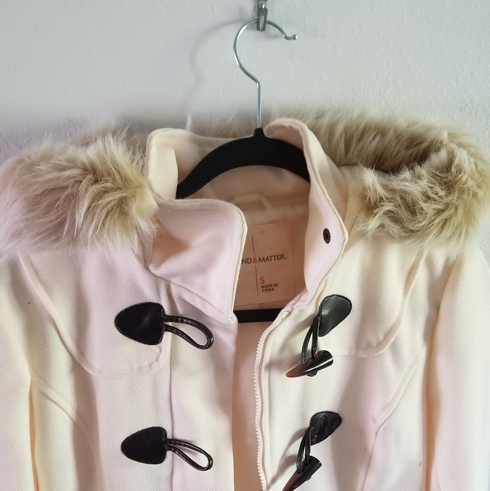 Cream Colored Faux Fur Hooded Sound&Matter Jacket